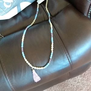 Nwt,Christopher & banks, long beaded necklace,purple tassle